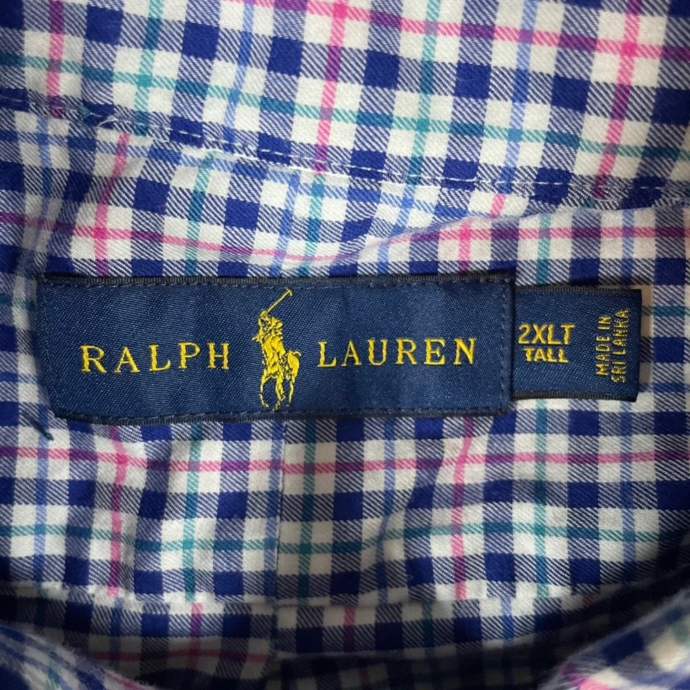 Polo Ralph Lauren Mens Button Down Shirt 2XLT Tall Long Sleeve Blue Pink Preppy
